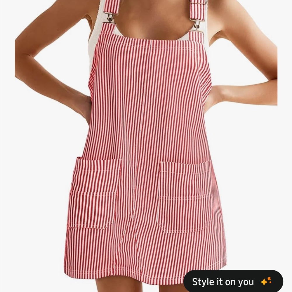 Striped Red & White Pinafore Dress